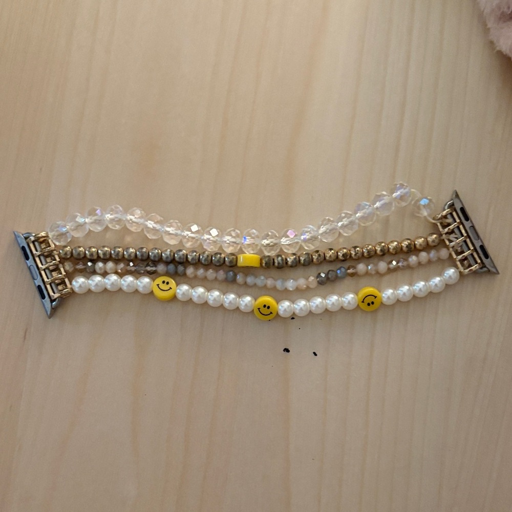 Apple Watch Beaded Bracelet Set with Smiley Faces